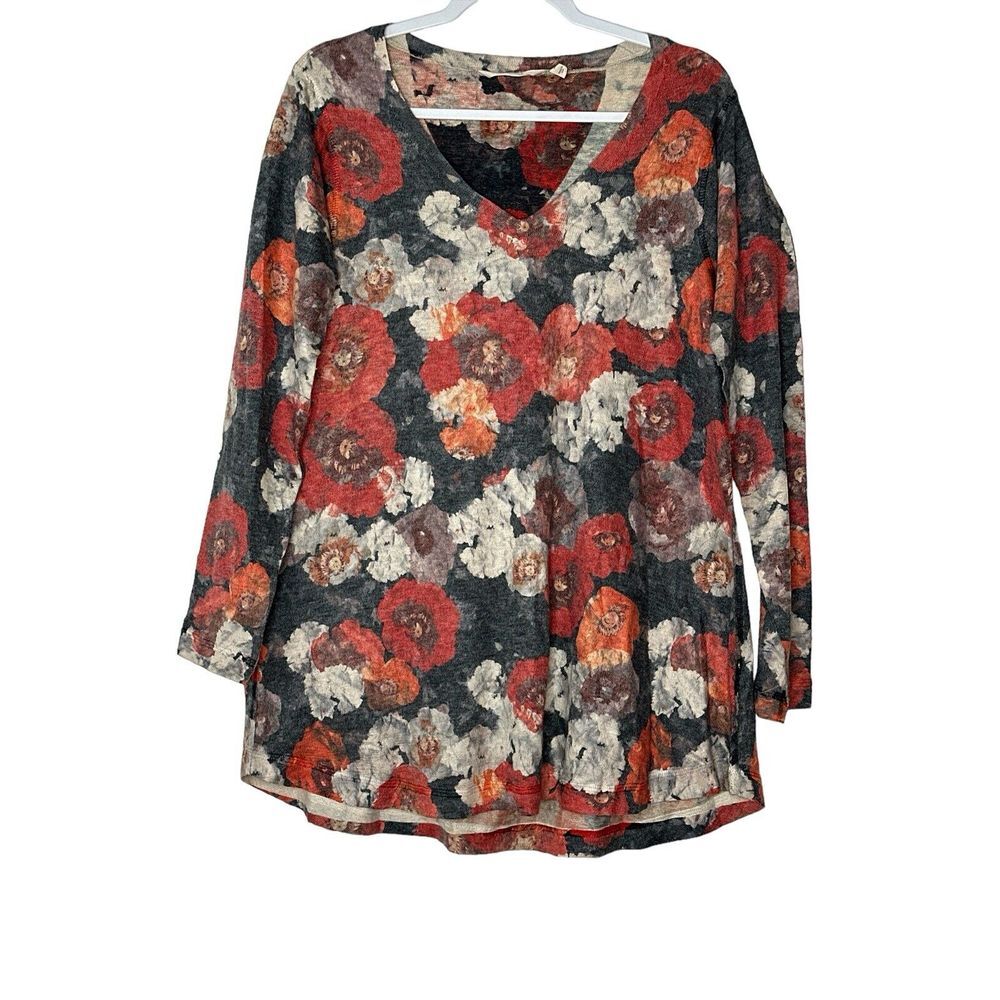 Soft Surroundings Tunic‎ Top Women's Medium Sweater long sleeve Knit Floral